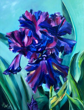 Load image into Gallery viewer, Purple Iris Painting 12&quot; x 16&quot; Oil on Gessoboard
