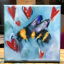Load image into Gallery viewer, Bee Mine How Sweet It Is to be Loved By You Square Original Oil Painting 5&quot; x 5&quot;
