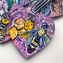 Load image into Gallery viewer, Bee Mine Wood Bee Heart Ornaments
