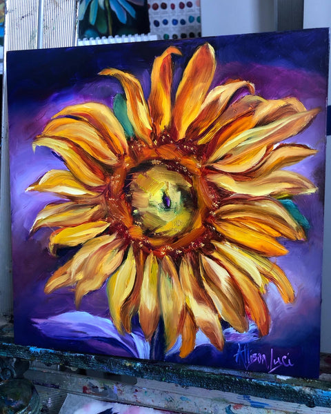 Purple Sunflower Square Original Oil Painting 8