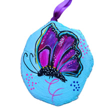 Load image into Gallery viewer, Transformation Butterfly Tree Slice Ornament Hand Painted - Butterfly Spring Collection
