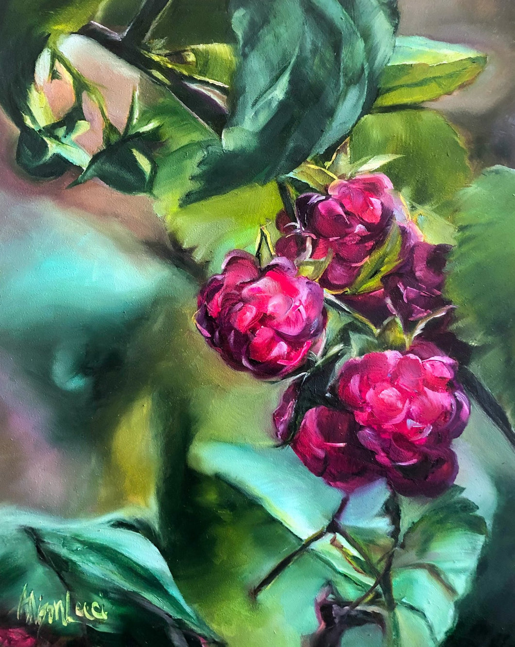 grateful  heart oil painting fruits raspberries