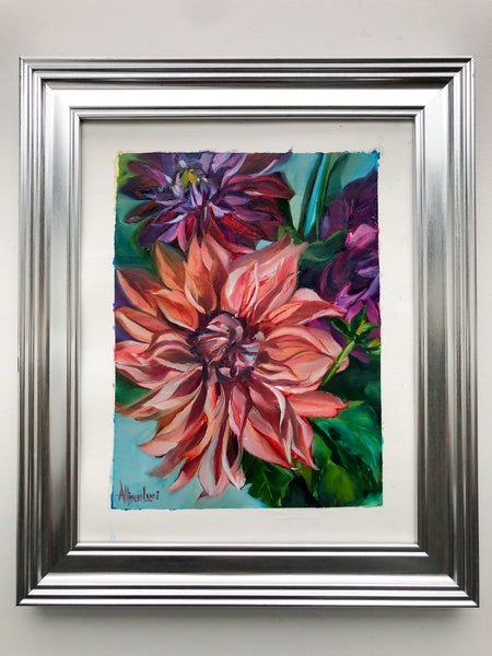 "Standout" Dahlia Original Oil Painting 6" x  8" on 8" x 10" Paper (Also Available with frame)