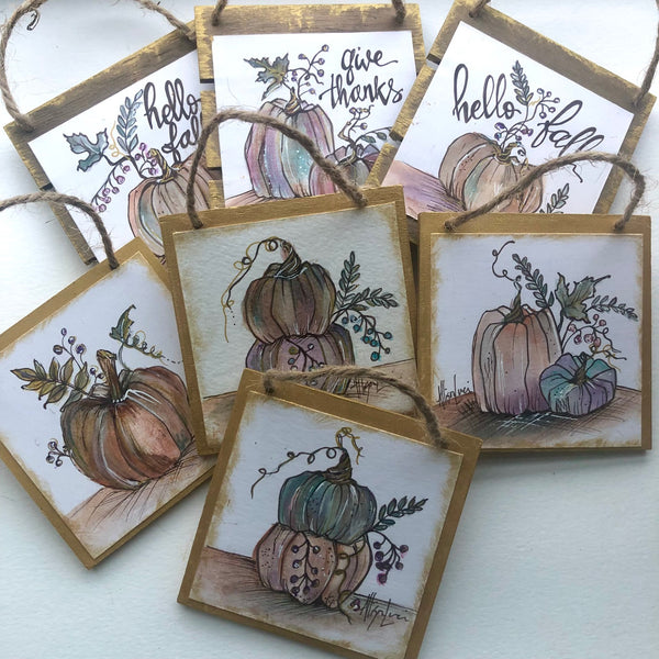 Mini Watercolor FALL Pumpkin Paintings - Multiple Designs