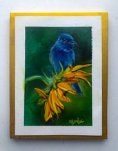 Load image into Gallery viewer, Sunflower and Bluebird &quot;Magnet for Miracles&quot; Original Oil Painting 4&quot; x 6&quot; on 6&quot; x  8&quot; Paper (Also Available with framing options)
