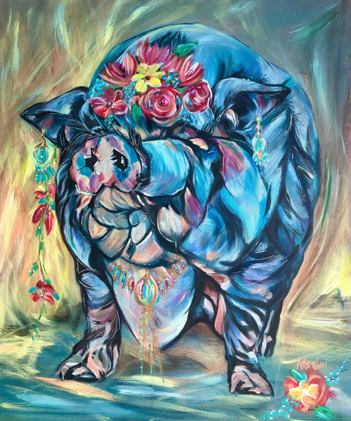 Daisy Mae Pig Painted Inspired by Frida Kahlo