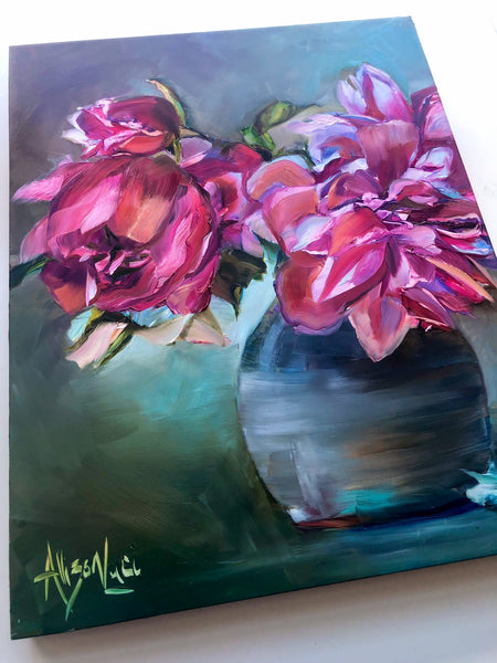 "Bloom with Grace" Peonies Original Oil Painting 8” x 10” on Cradleboard
