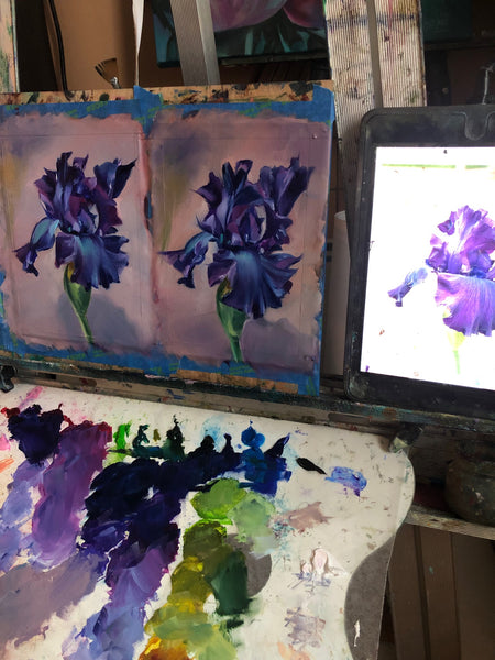 Purple Iris Painting 5" x 7" Oil on Paper