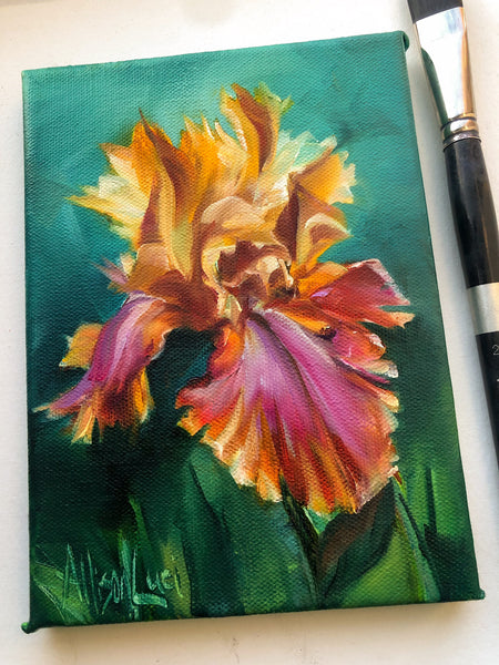 Soul Full of Sunshine Iris Painting 5" x 7" Oil on Canvas