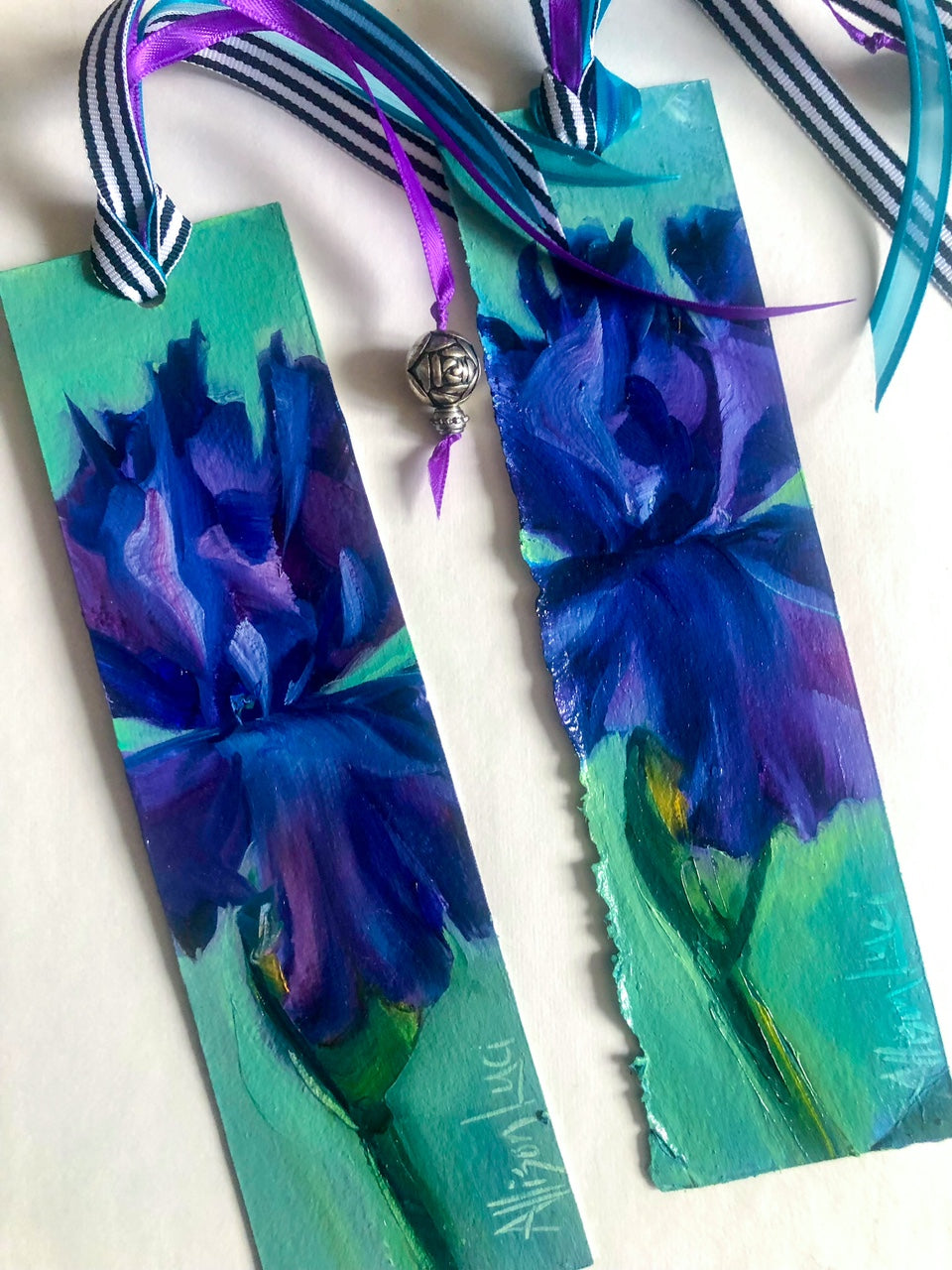 Purple Iris Bookmark Painting Oil on Paper