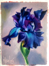 Load image into Gallery viewer, Purple Iris Painting 5&quot; x 7&quot; Oil on Paper
