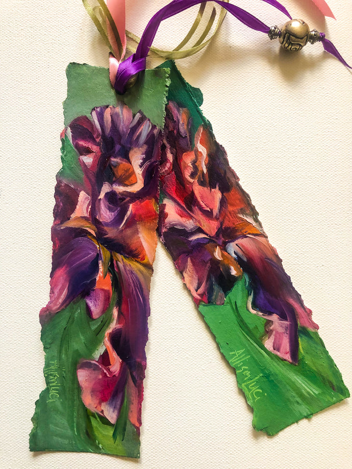 Pink Iris Bookmark Painting Oil on Paper
