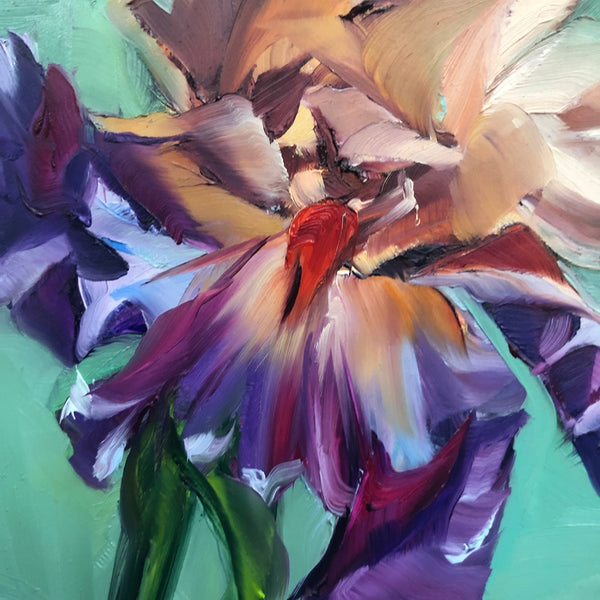 Discovered Treasure Iris Flower Painting Gallery Wrapped Canvas of Oil Original Allison Luci