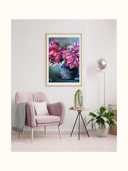 Pink Peonies Flower Oil Painting Giclee Print on Paper - multiple sizes Bloom With Grace