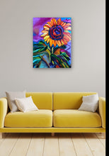 Load image into Gallery viewer, Psychedelic Sunflower Art BOLD Sunflower Floral Gallery Wrapped CANVAS Print Bright Modern Contemporary Flower Art Gallery Wrapped Canvas Print Allison Luci Artist Interior Design Home Decor
