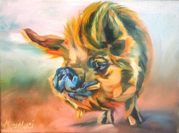 Pig Painting - Hans2 - Gold 16 x 12