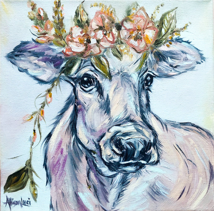 Heidi Cow Oil Painting 12x12