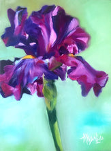 Load image into Gallery viewer, purple iris alla prima flower oil painting allison luci allie for the soul
