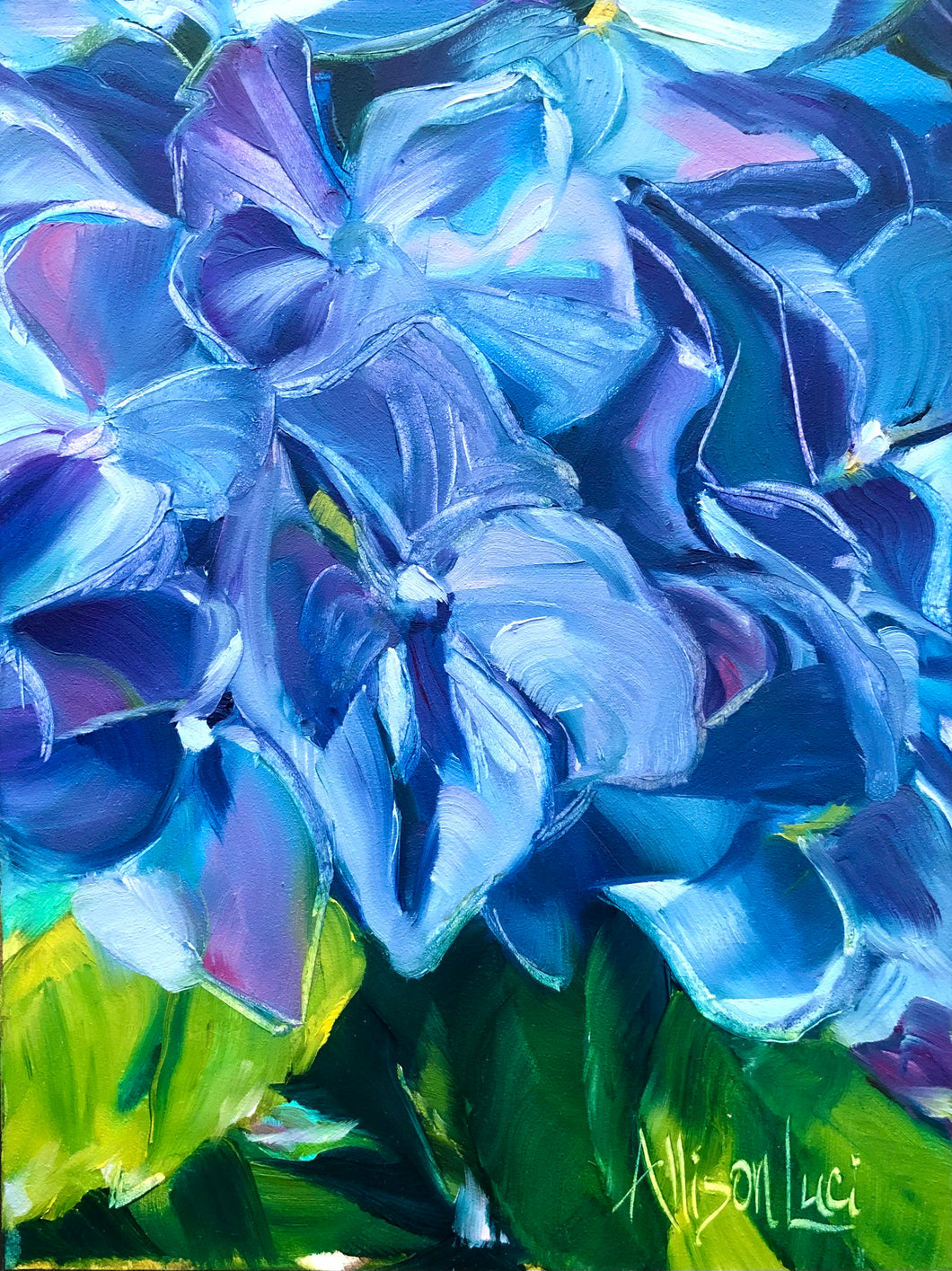 With Grace - Blue Hydrangea Oil Painting 6 x 8