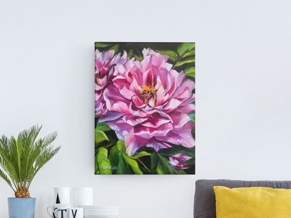 Peony Painting Live Life in Full Bloom Gallery Wrapped Canvas Print