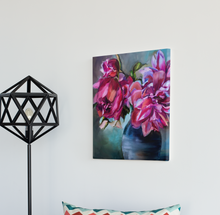 Load image into Gallery viewer, pink peonies flower art bold art canvas prints alliison luci allie for the soul magenta interior design
