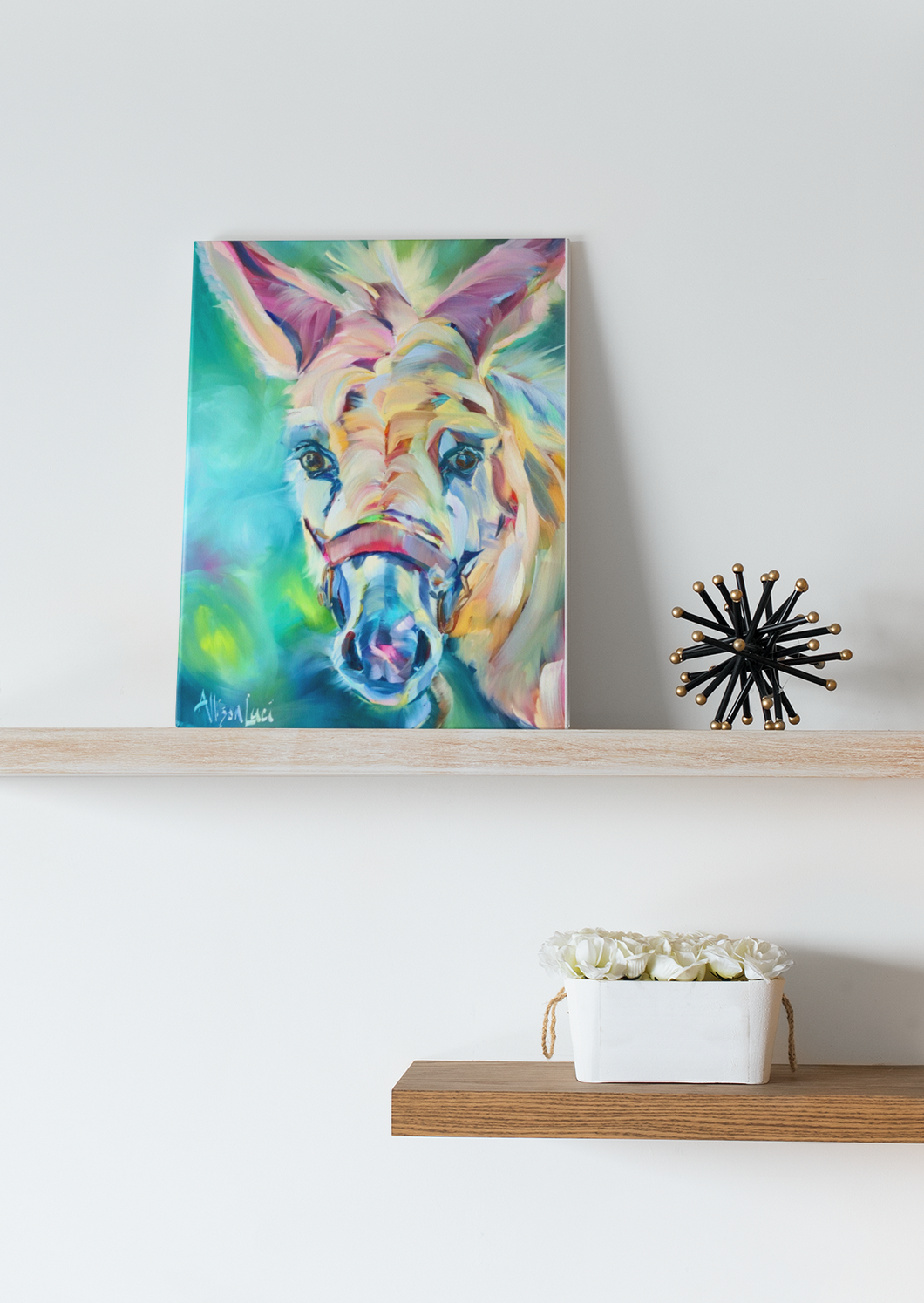 donkey colorful bold bright art gallery wrapped canvas painting allison luci artist animal sanctuary art