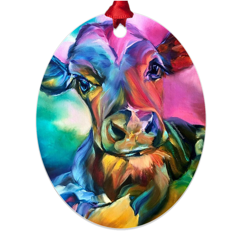 Somewhere Over the Rainbow Takeo Memorial Painting Metal Ornament Benefiting Big Island Farm Sanctuary