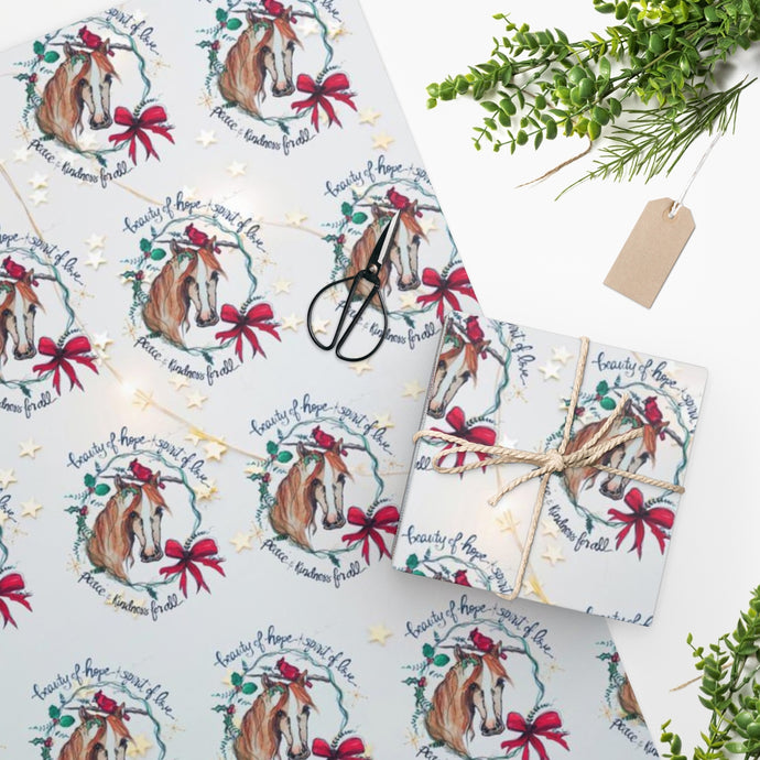 Custom Art Horse Cardinal Holiday Wrapping Paper Hope Love Peace Kindness