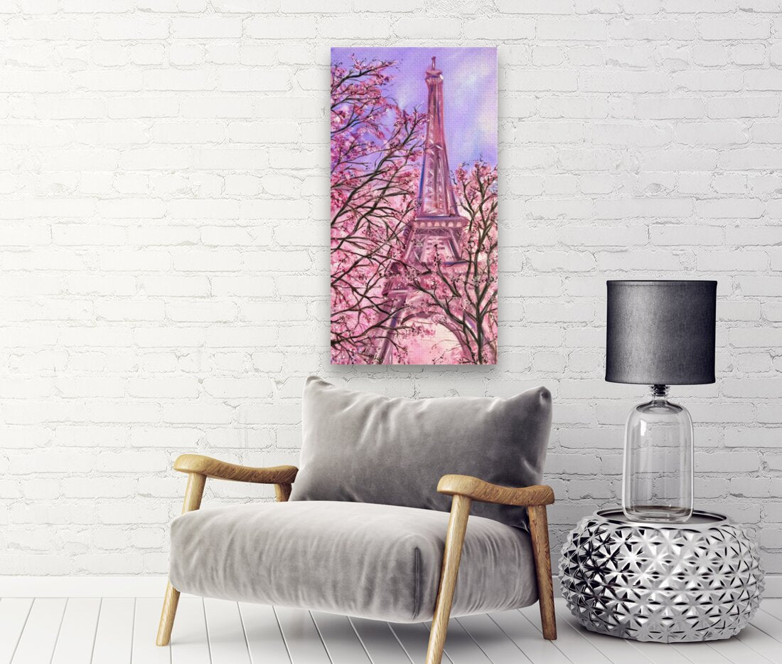 Paris in Spring Eiffel Tower Gallery Wrapped Canvas Pink