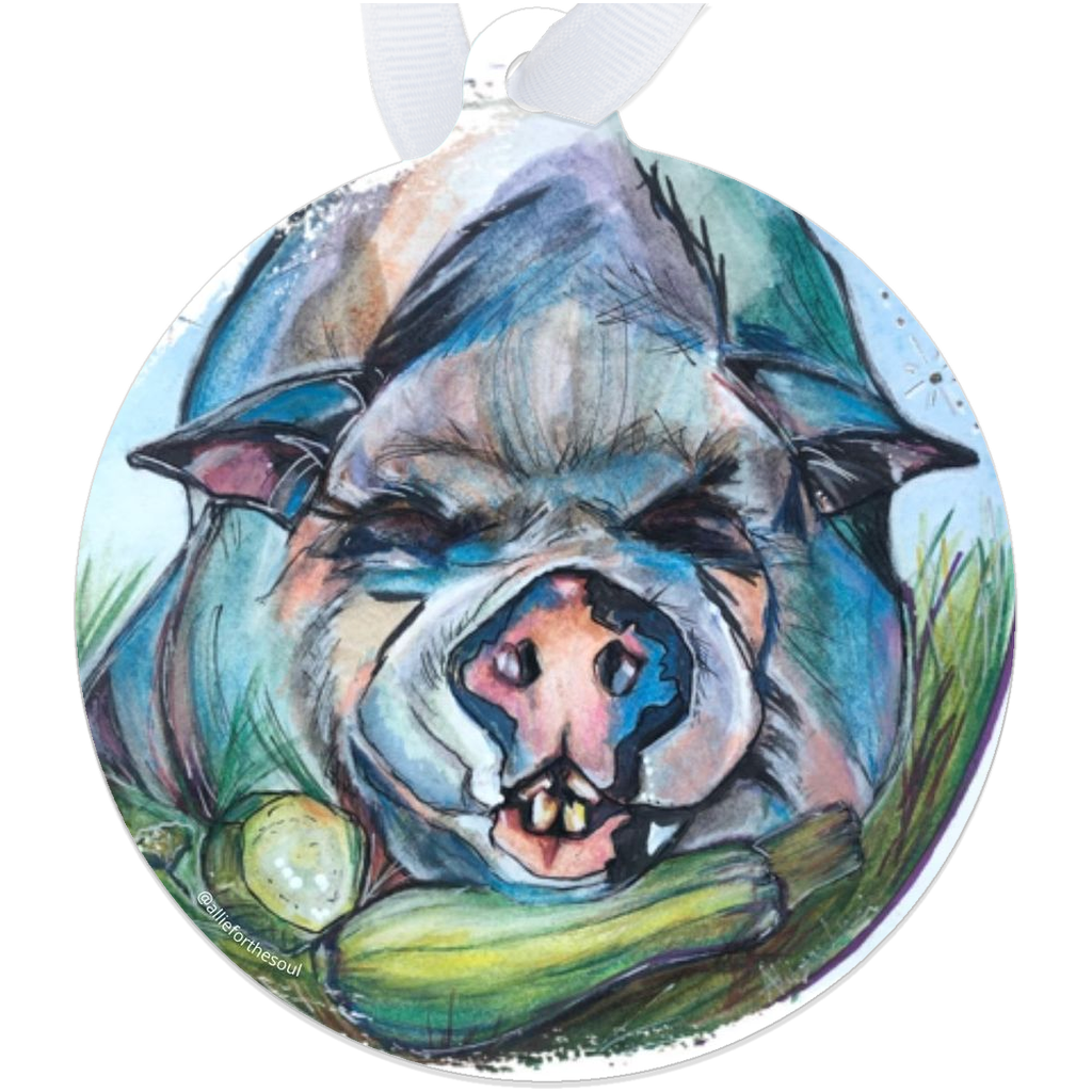Animal Sanctuary Pig Art Holiday Metal Ornament