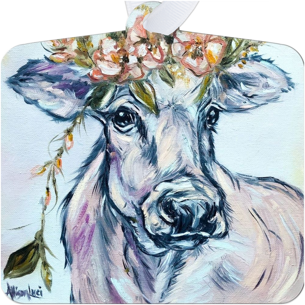 Heidi Cow with Flower Crown Metal Ornament
