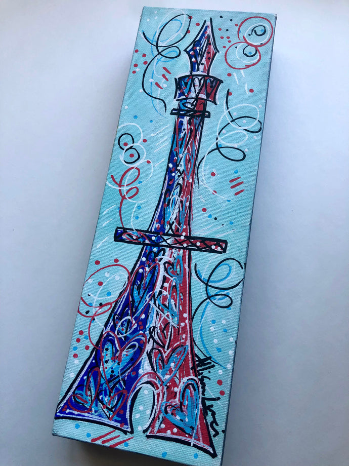 Whimsical Eiffel Tower Original Painting 4” x 12”