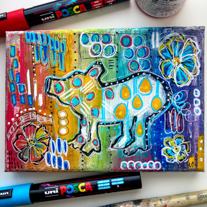 Áine Rainbow Pig Original Art 5” x 7”