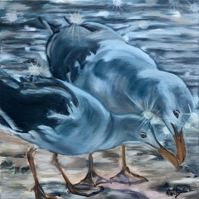 Seagulls in Sparkling Water Original Art 12” x 12”