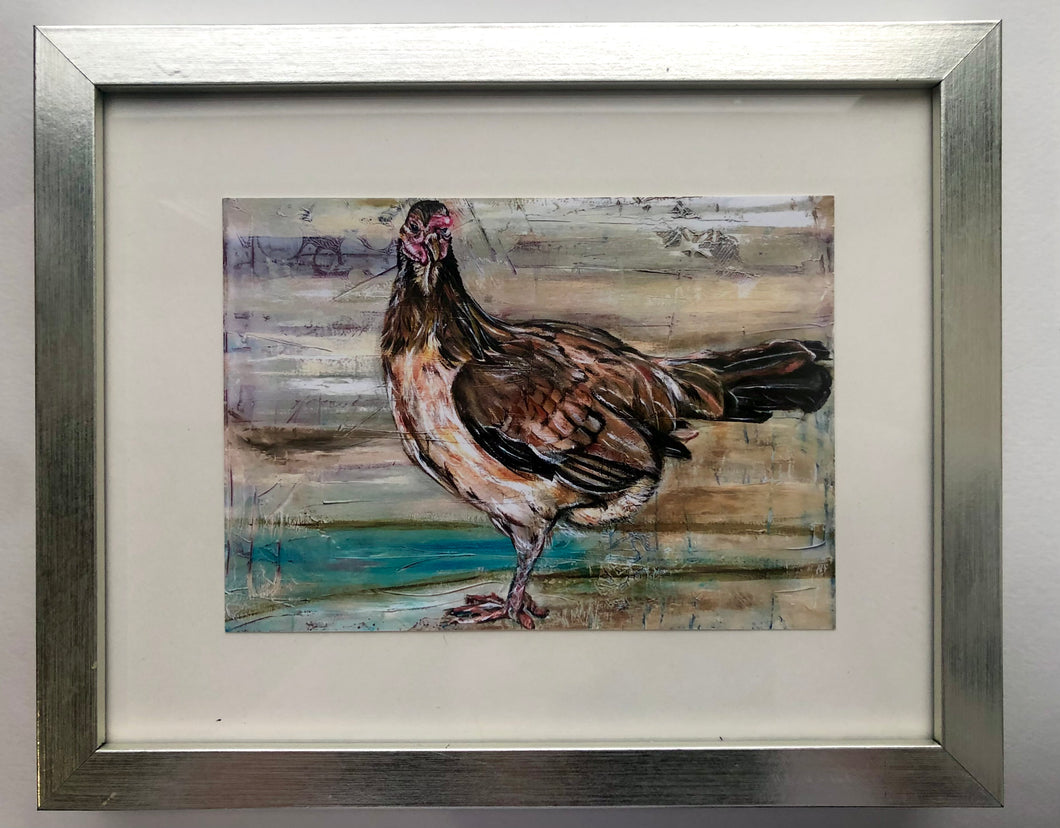 Sad Chicken Framed Giclee Fine Art Print 9” x 11”