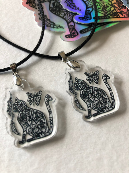 Cat with Art and Symbols on a Necklace - OM Cat