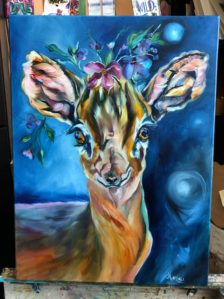 Garden Fairy Deer Original Oil Painting 18 x 24