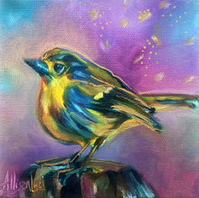 Load image into Gallery viewer, colorful bird painting oil mixed media allie for the soul allison luci bird art whimsical

