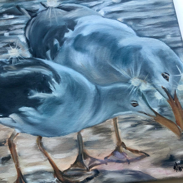 Seagulls in Sparkling Water Original Art 12” x 12”