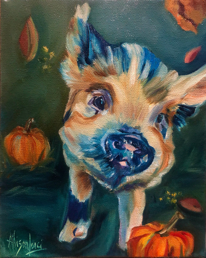 Mikey’s First Fall Pig Portrait on Gallery Wrapped CANVAS Print - Multiple Sizes