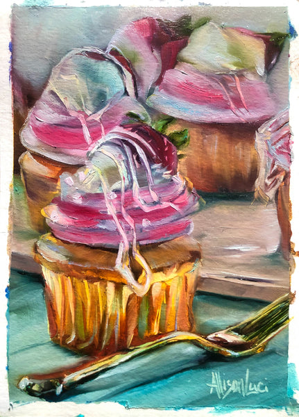 Sometimes You Just Need a Cupcake Original Oil Painting 5" x 7" on Paper