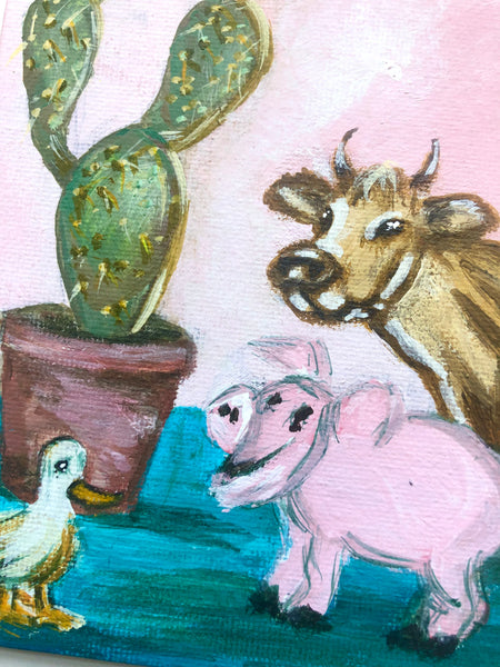 Set of 2 Animal Paintings Originals 5”x 7”