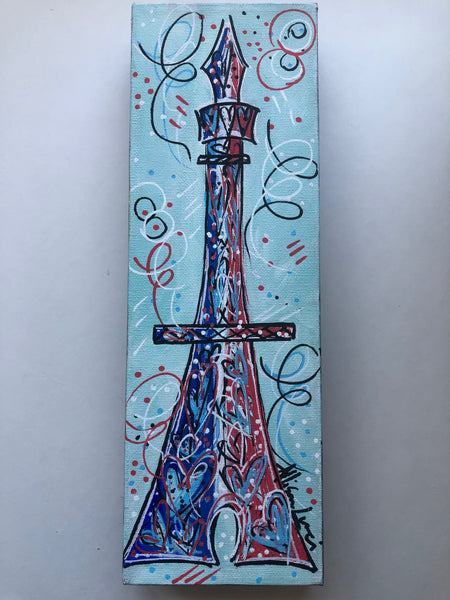Whimsical Eiffel Tower Original Painting 4” x 12”