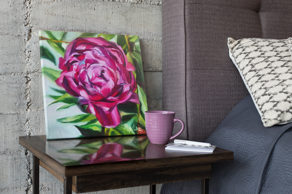 Peony Bud Gallery Wrapped Canvas of Oil Original Friendship Blooms Allison Luci