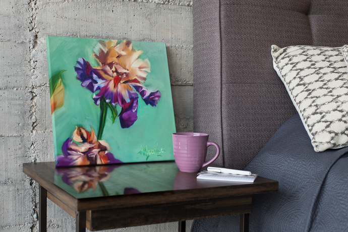 Discovered Treasure Iris Flower Painting Gallery Wrapped Canvas of Oil Original Allison Luci