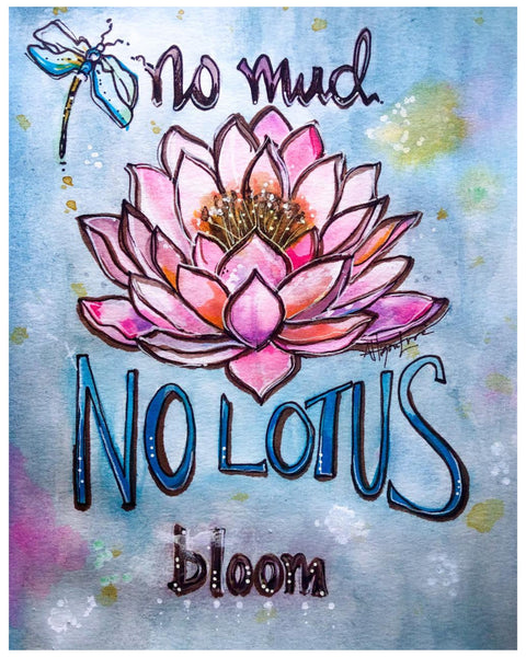no mud no lotus mixed media watercolor painting giclee paper fine art print allie for the soul