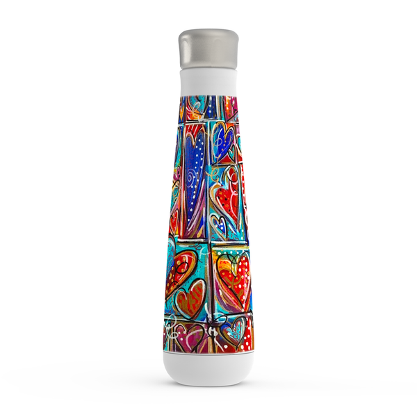 Colorful Heart Art Peristyle Water Bottle - Black or White
