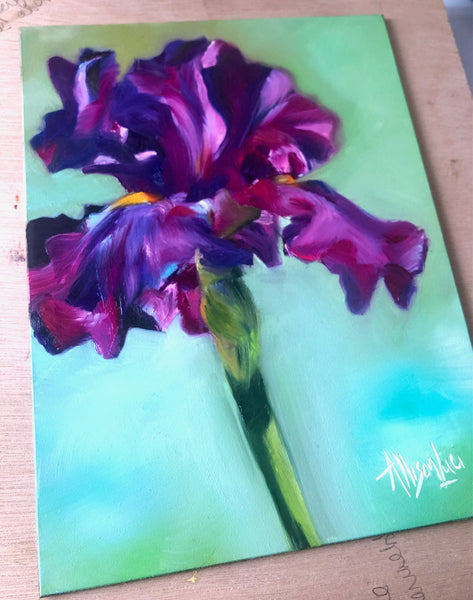 purple iris alla prima flower oil painting allison luci allie for the soul